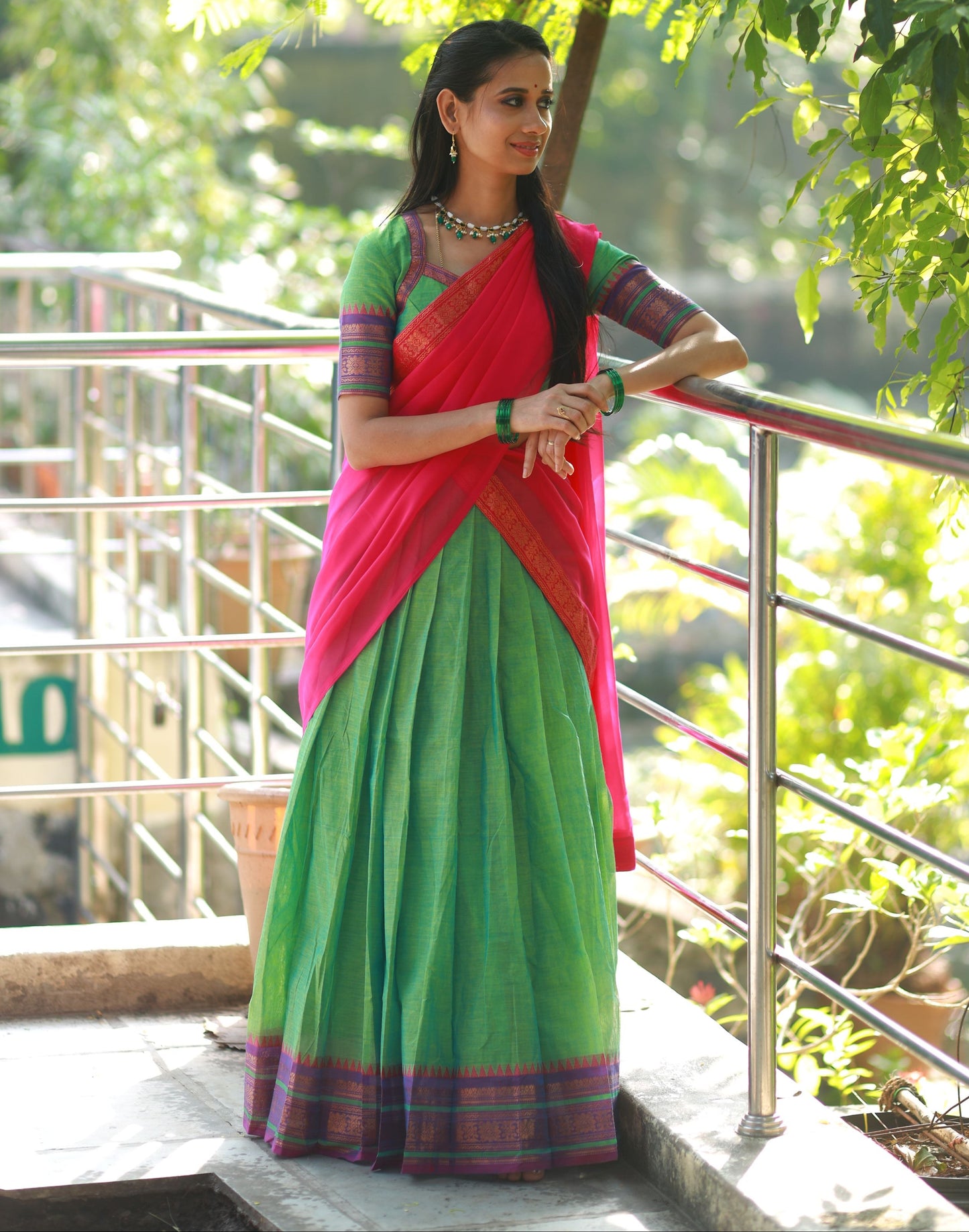 Green Candy Cotton Half Saree