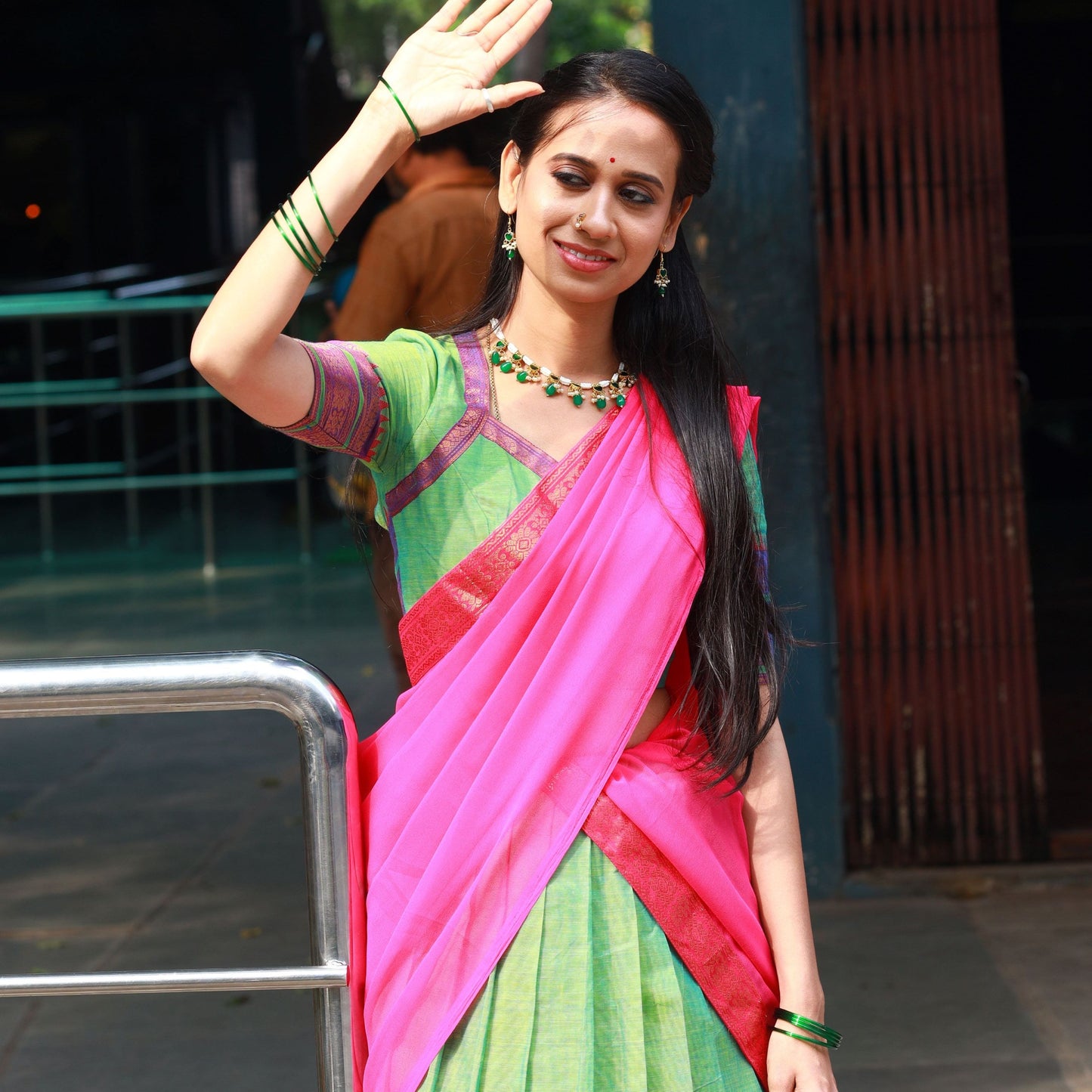 Green Candy Cotton Half Saree