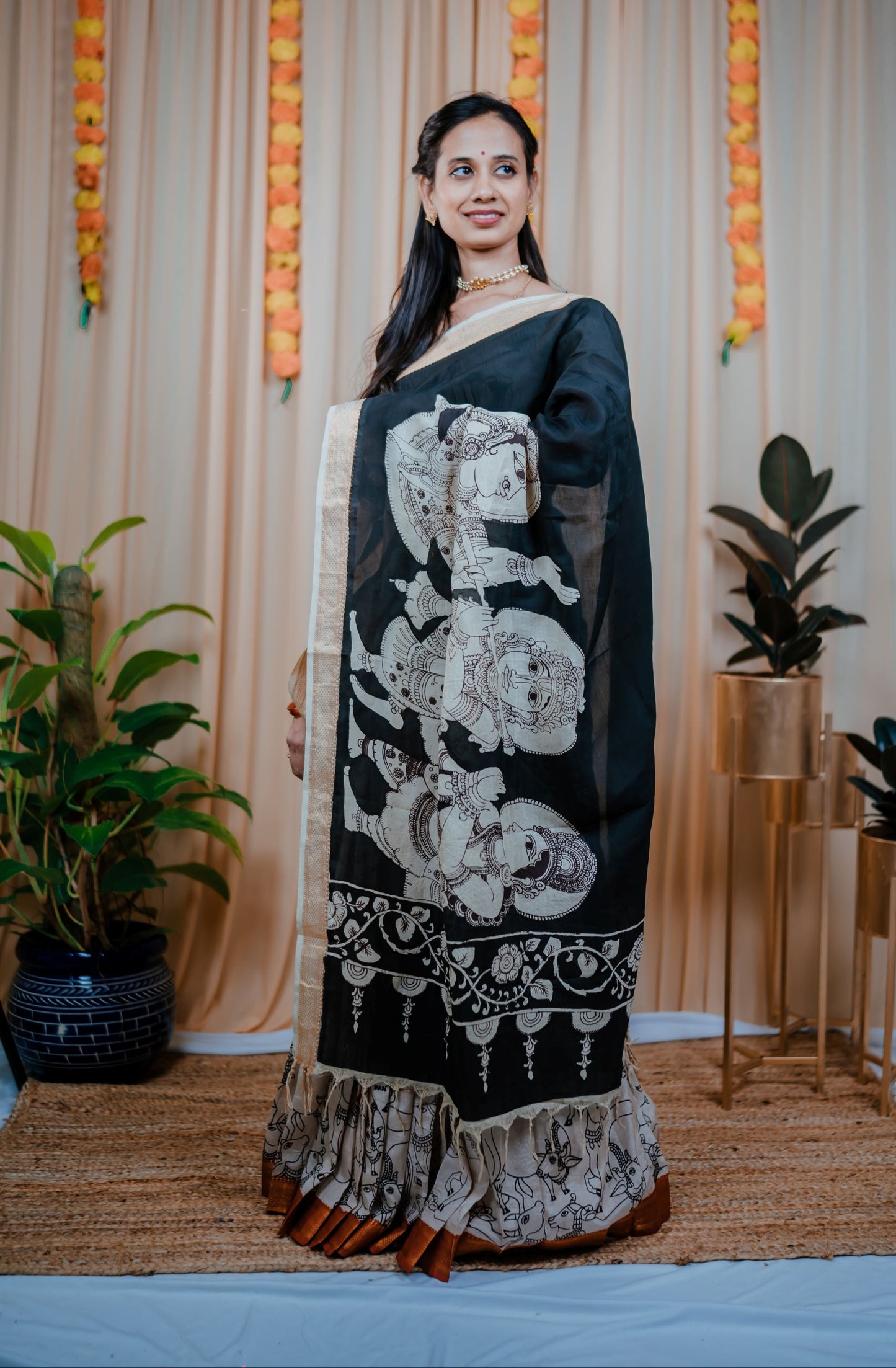Black Kalamkari halfsaree
