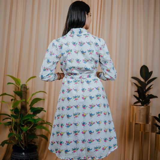 Bird Slub Cotton Dress