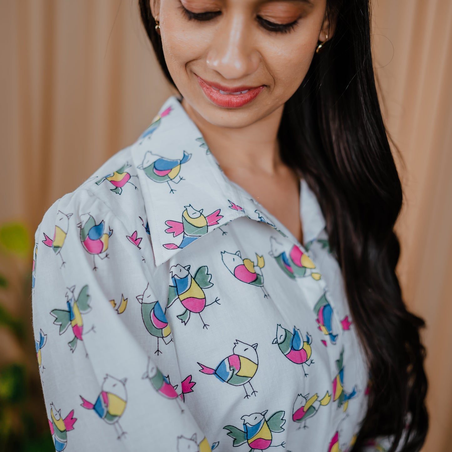 Bird Slub Cotton Dress