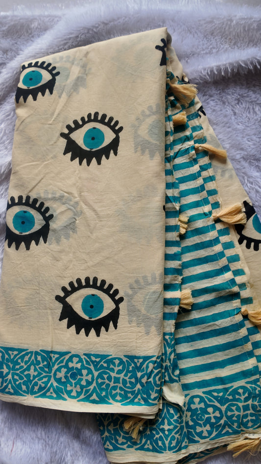 Cream Evil Eye saree