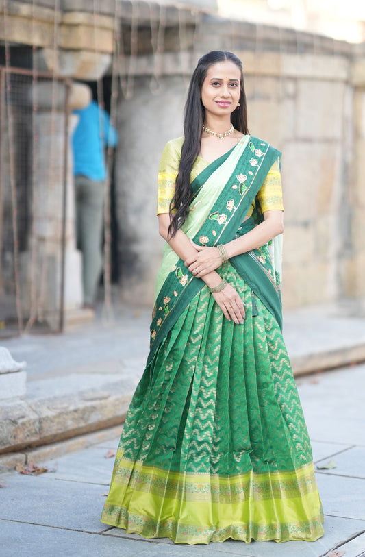 Green Semi Silk Half Saree