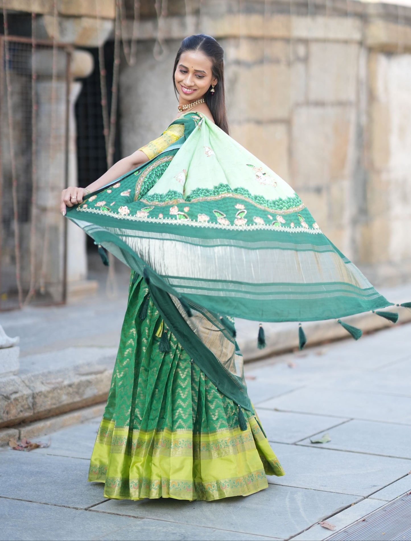 Green Semi Silk Half Saree