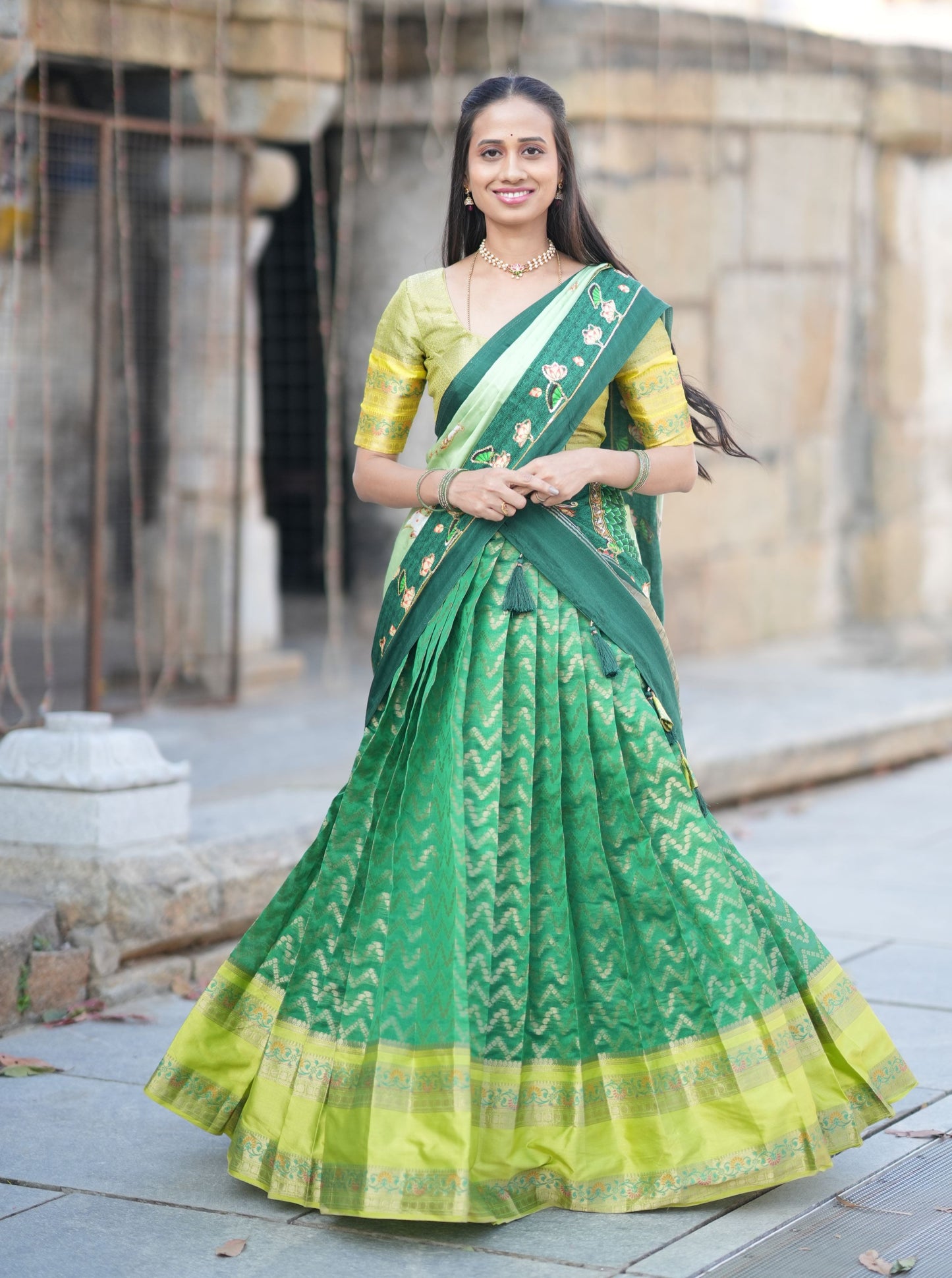 Green Semi Silk Half Saree