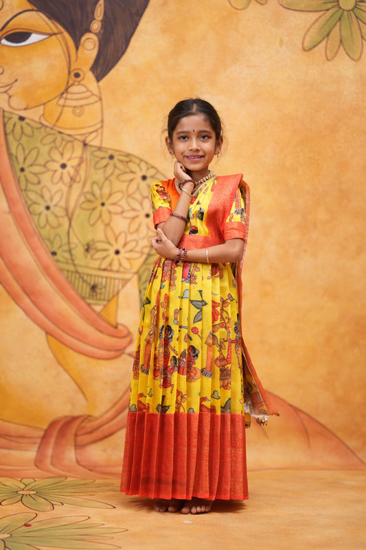 Kids Dola Silk Long Dress yellow