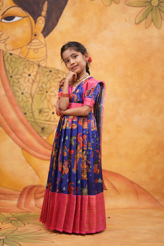 Kids Dola Silk Long Dress blue