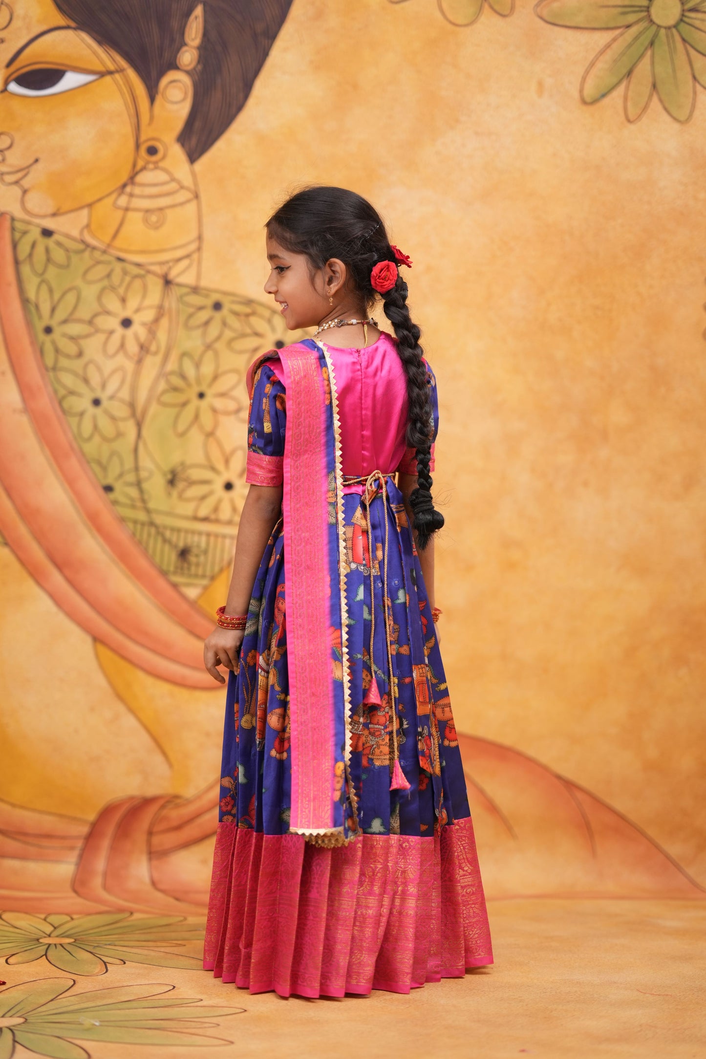 Kids Dola Silk Long Dress blue