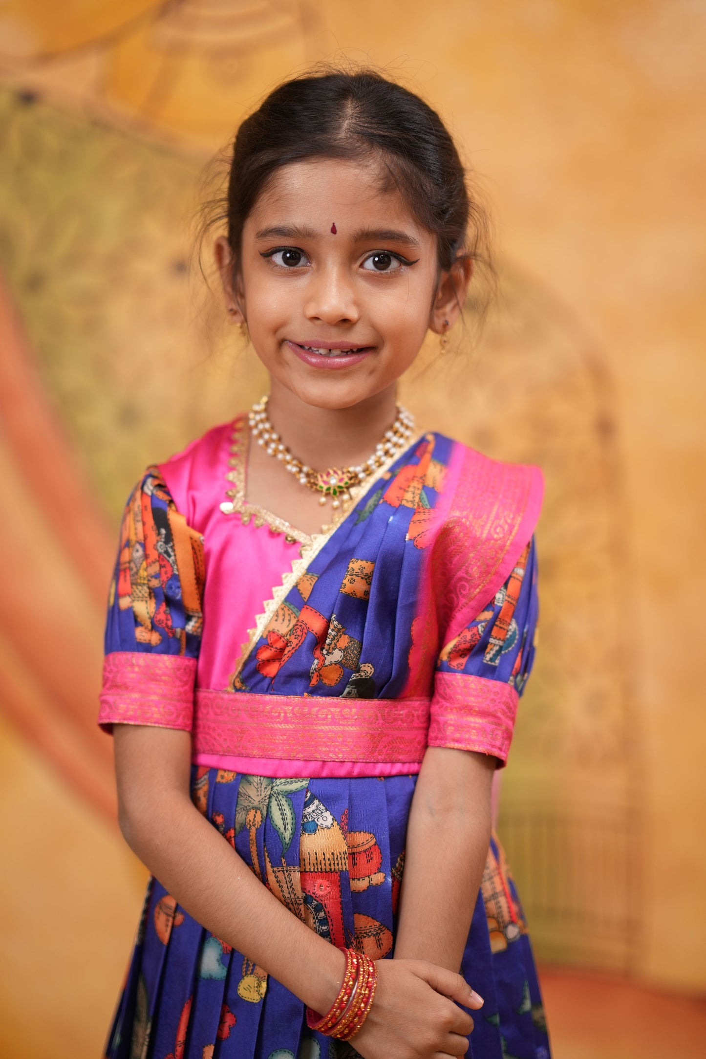 Kids Dola Silk Long Dress blue