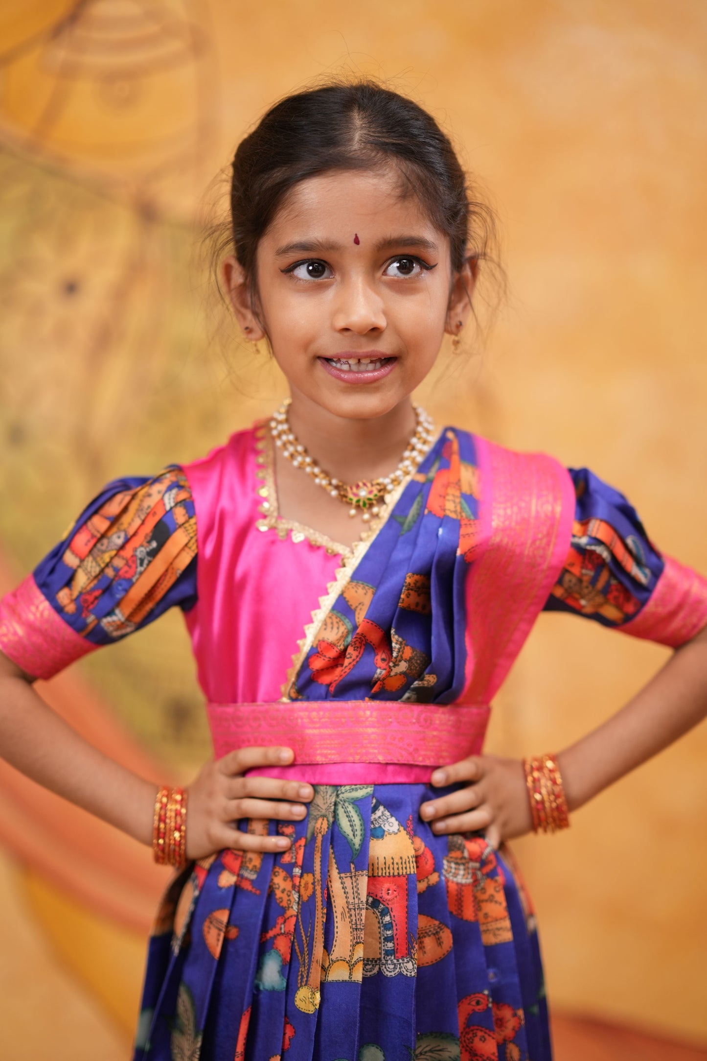 Kids Dola Silk Long Dress blue