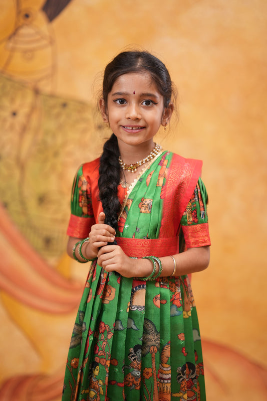 Kids Dola Silk Long Dress green