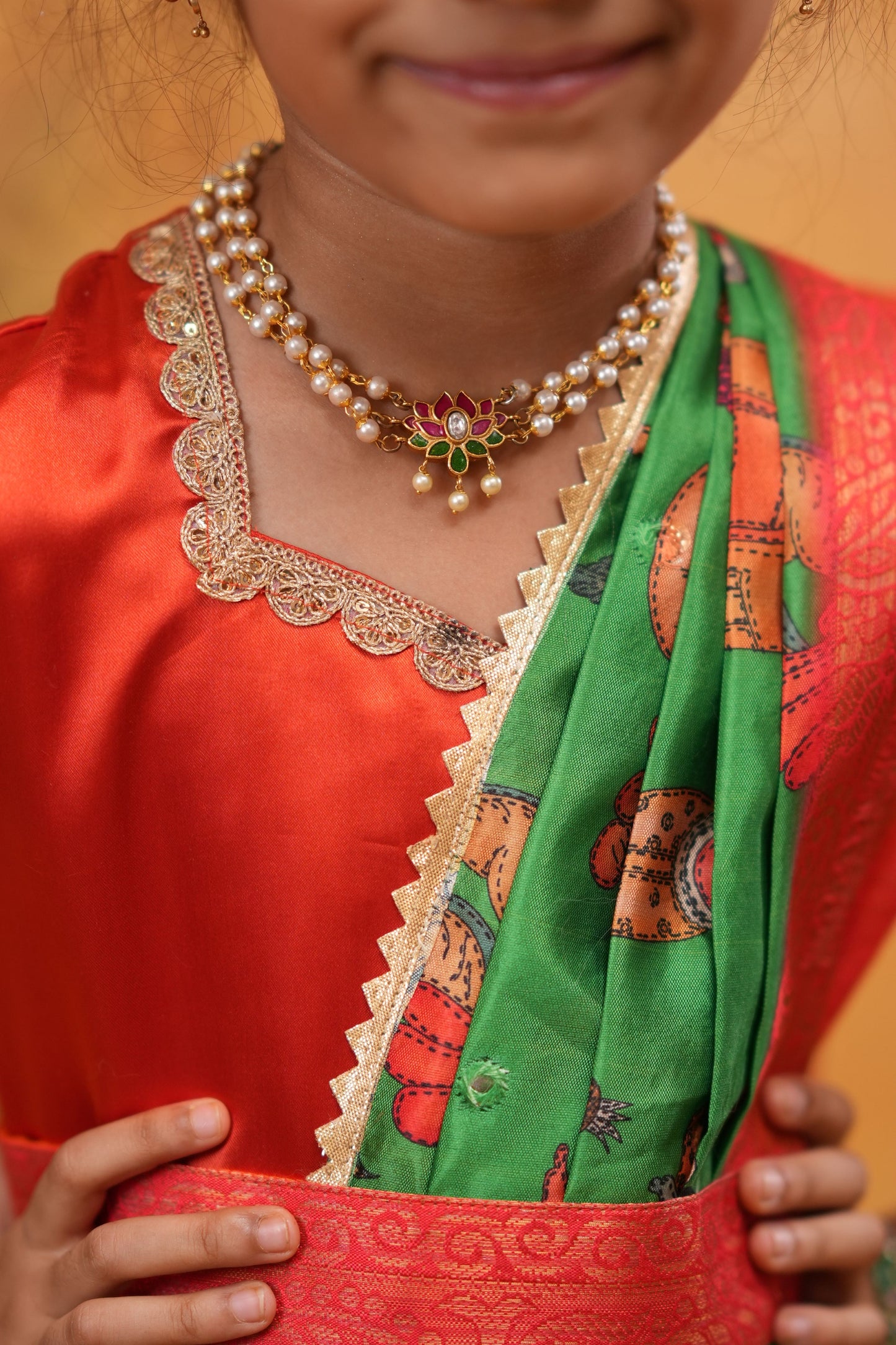 Kids Dola Silk Long Dress green