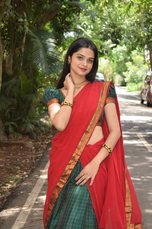 green and red halfsaree