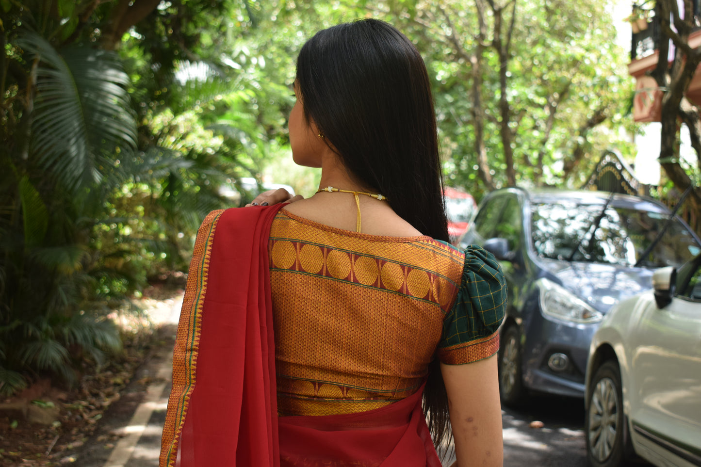 green and red halfsaree
