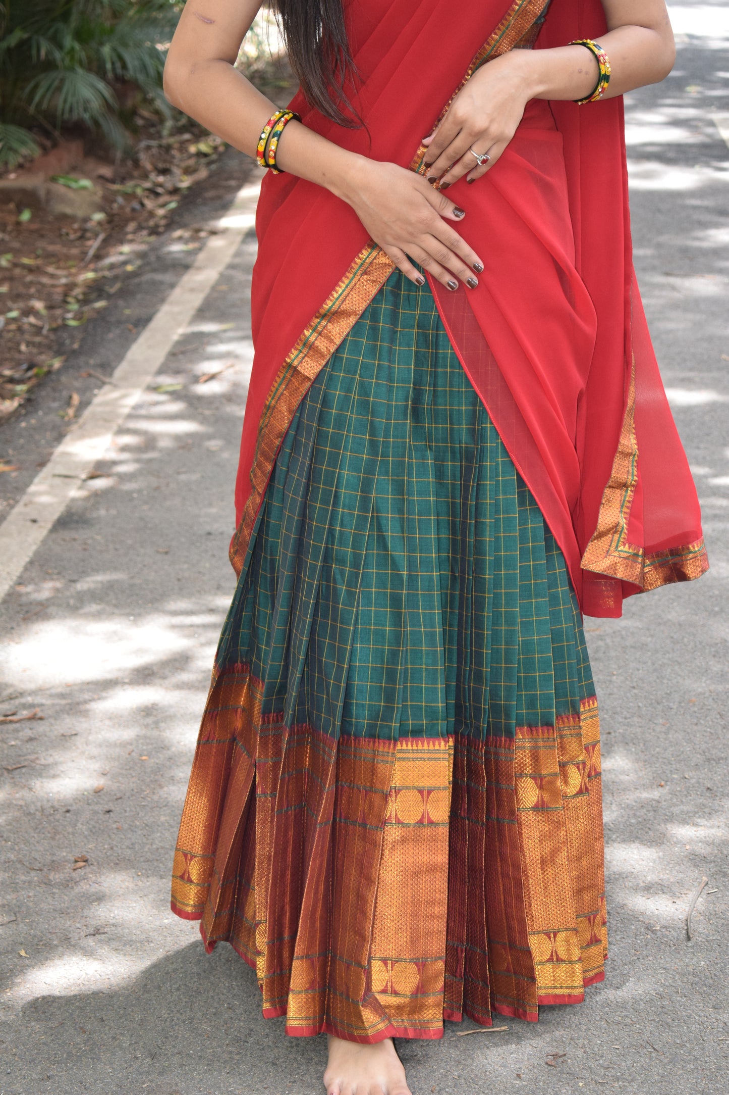 green and red halfsaree