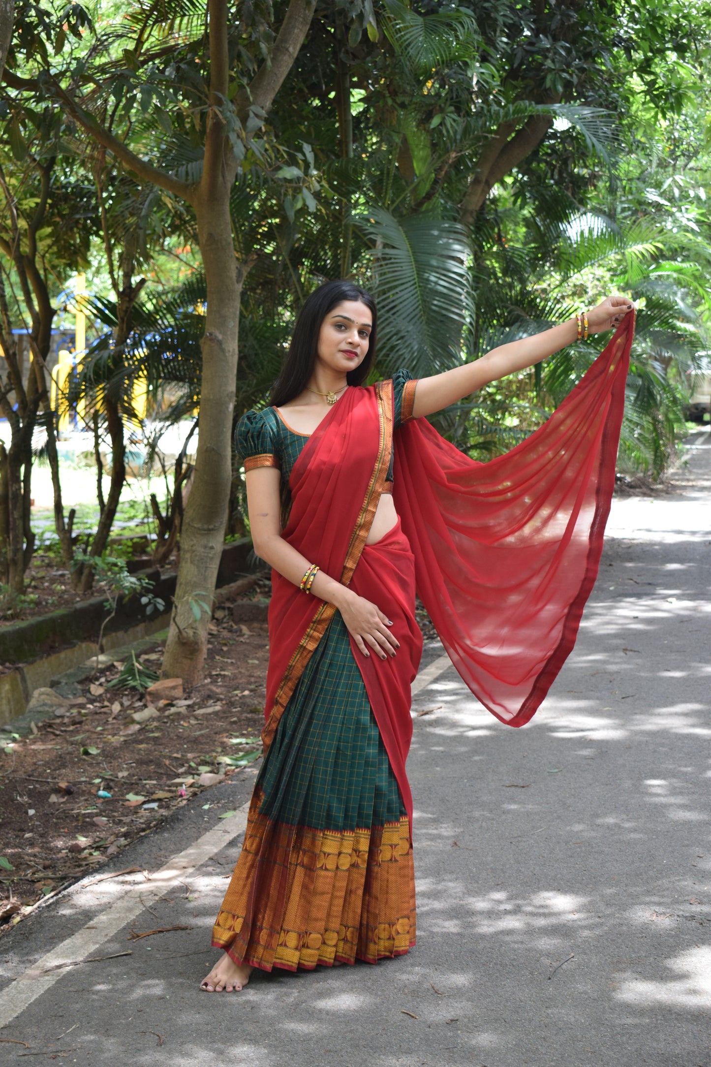 green and red halfsaree