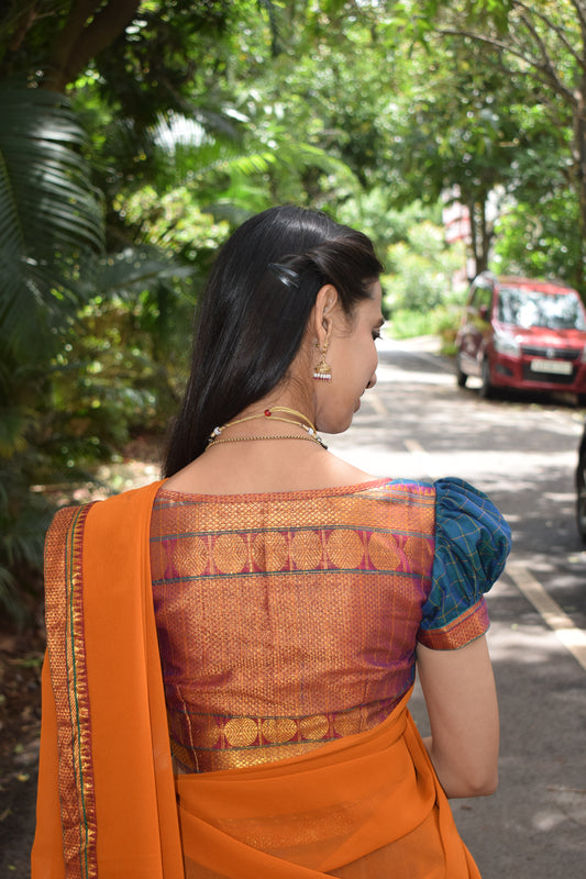 green and orange halfsaree