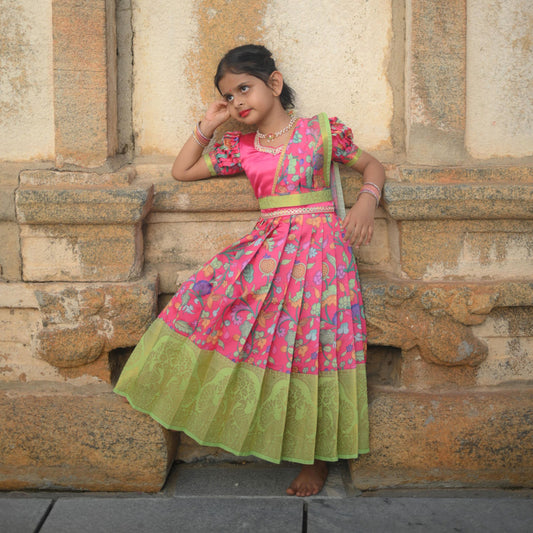 Kids Dola Silk Long Dress Pinky