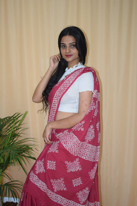 Rani Pink Kolam Saree