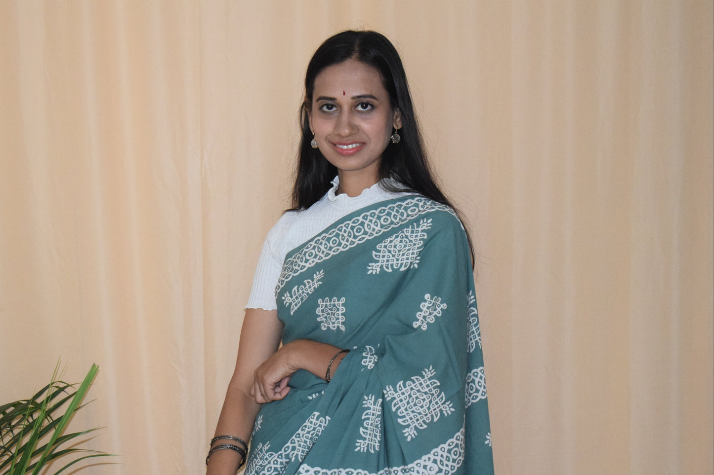 Green kolam saree