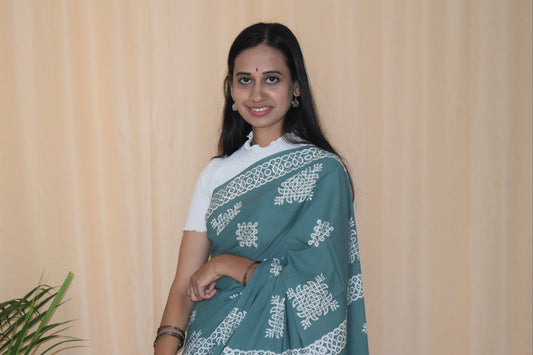 Green kolam saree