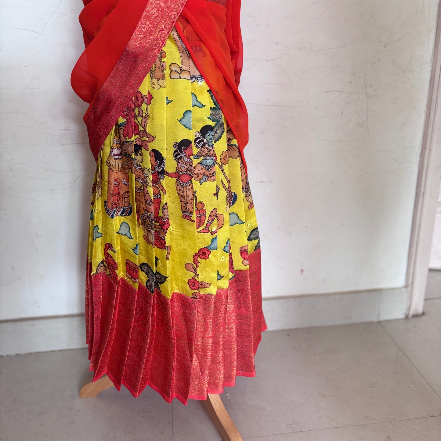 Pink and Orange Kids Dola Silk Halfsaree