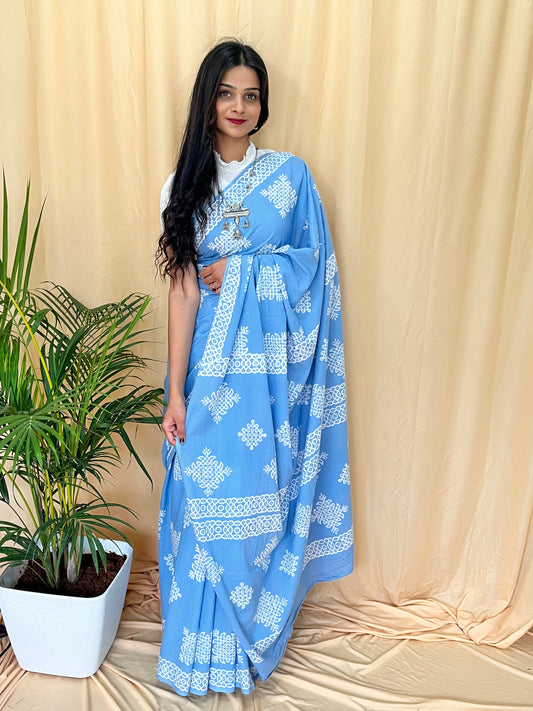 Sky blue kolam saree