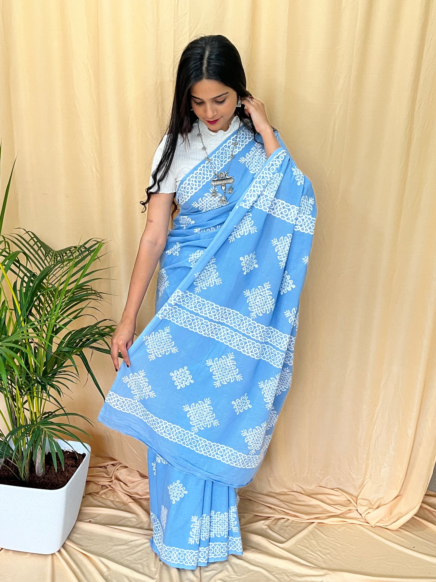 Sky blue kolam saree