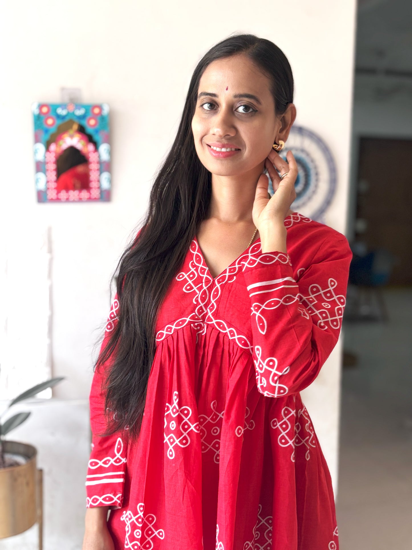 Red Kolam Short Top