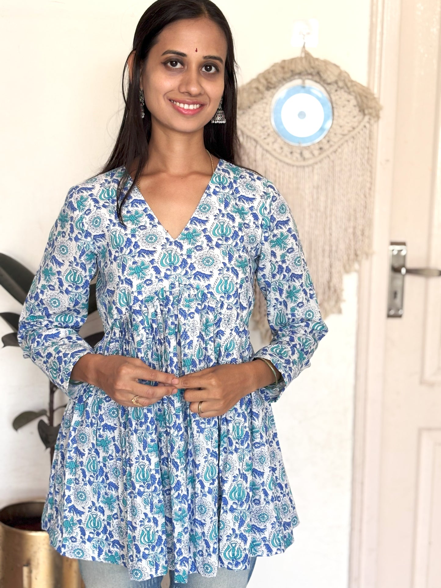Flower Block Print Short Top