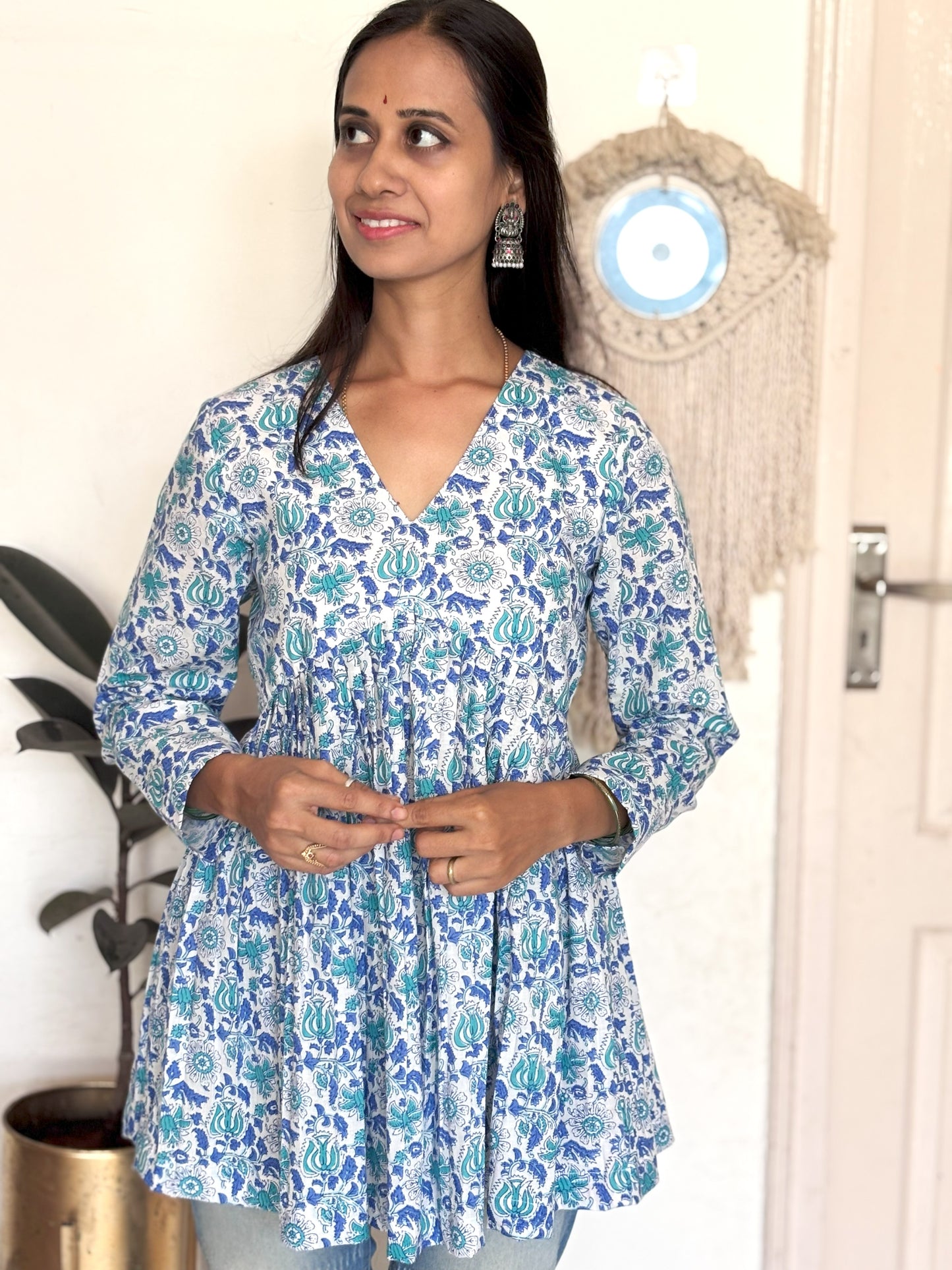 Flower Block Print Short Top