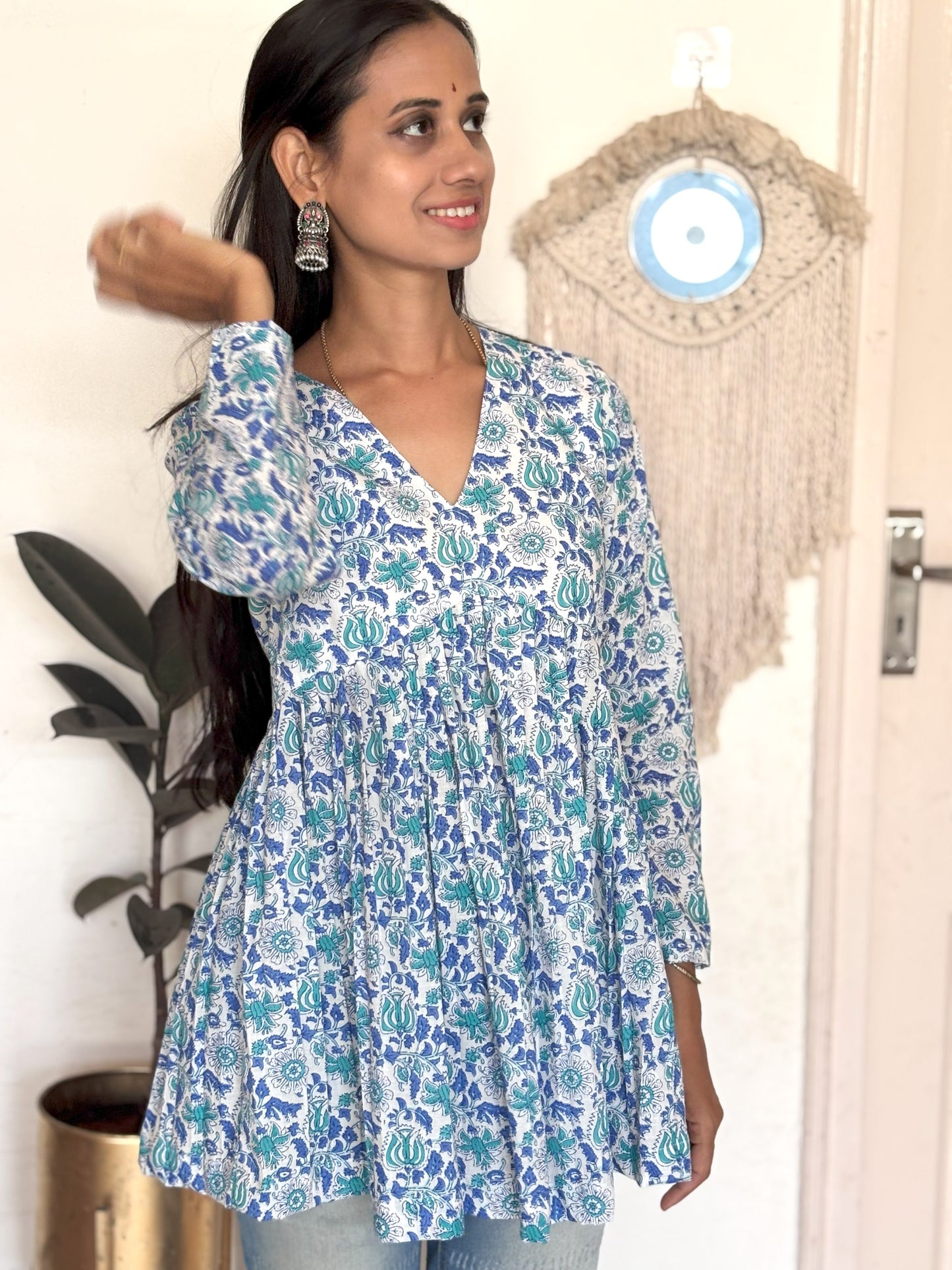 Flower Block Print Short Top
