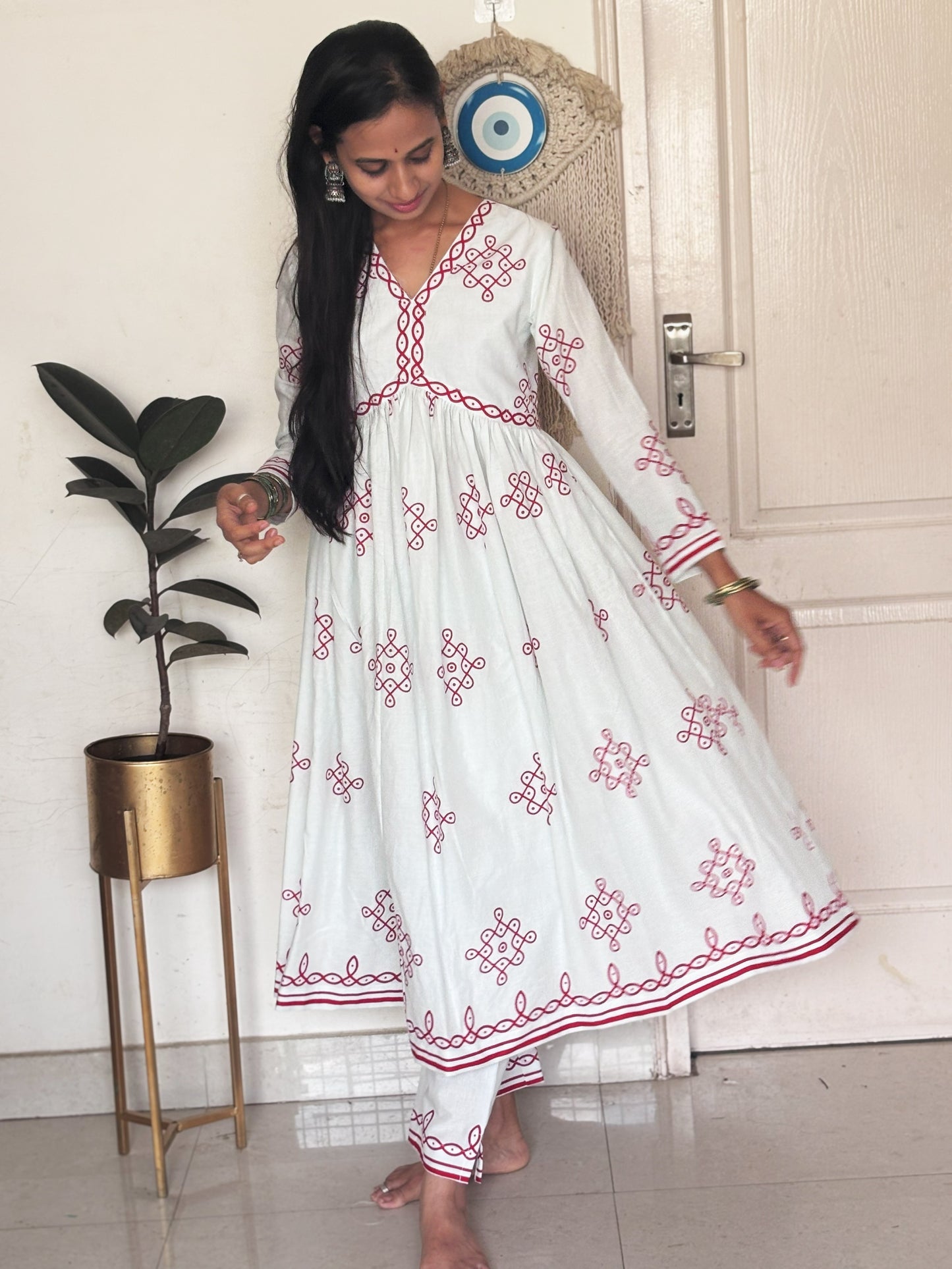 Koalm Anarkali white Suit