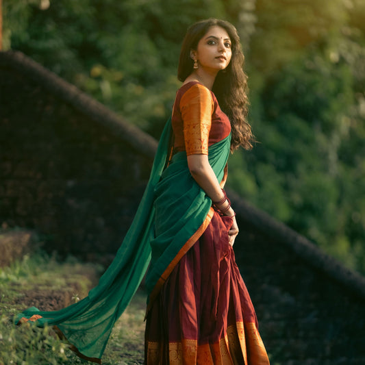 Maroon Cotton Half Saree