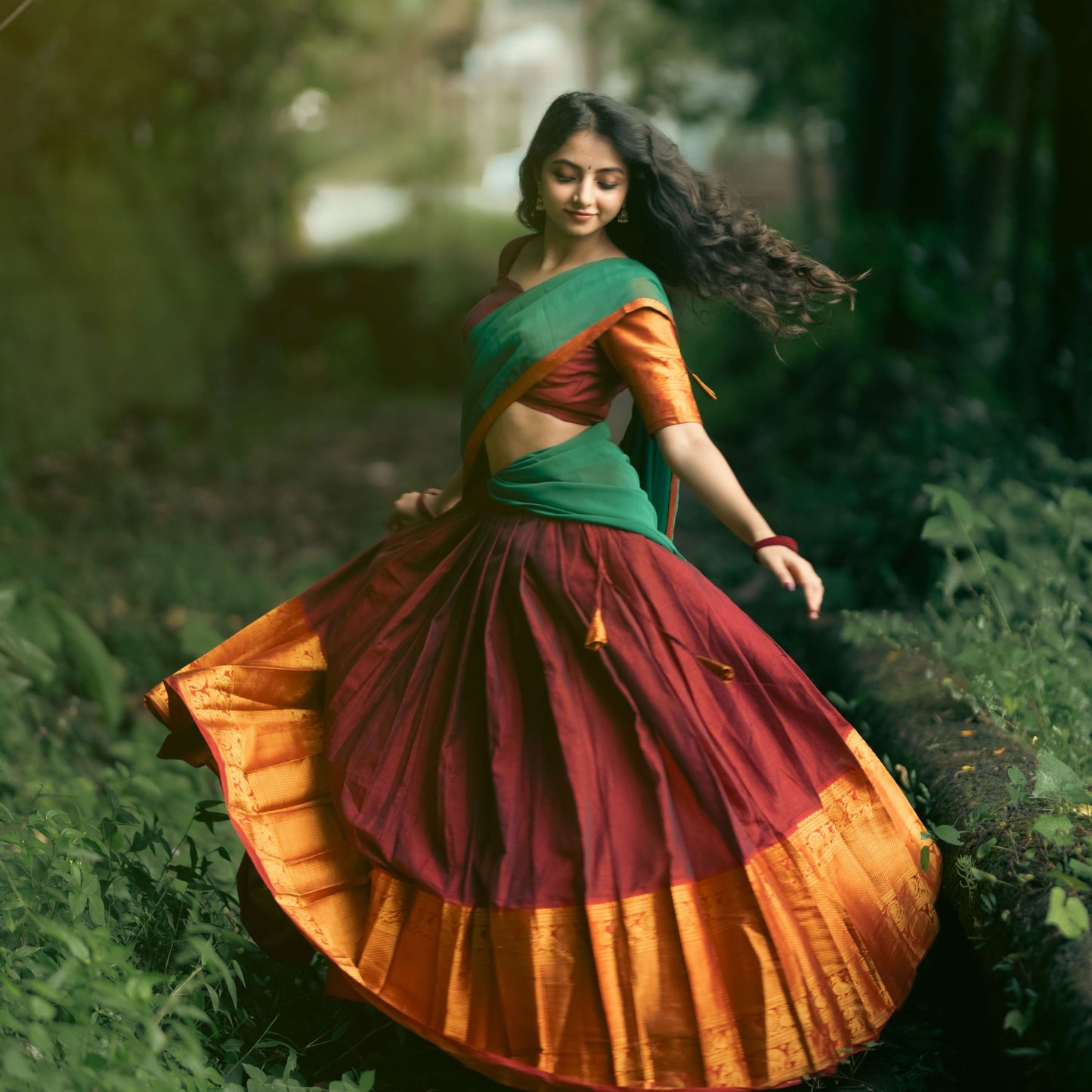 Maroon Cotton Half Saree