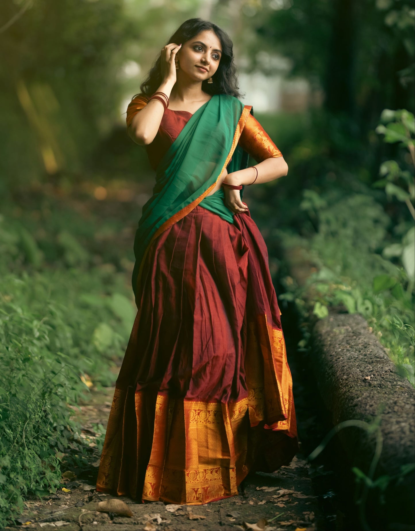 Maroon Cotton Half Saree