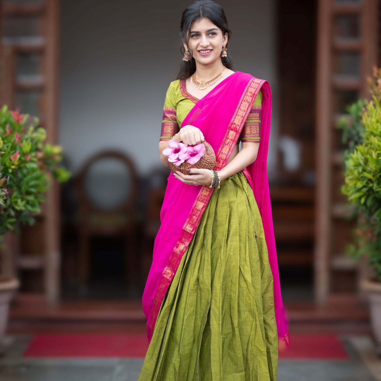 Greeny Radiance Cotton Half Saree