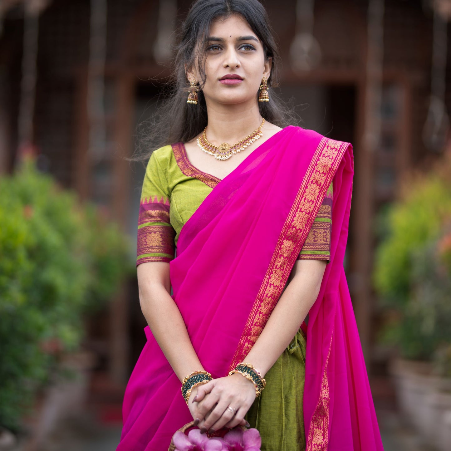 Greeny Radiance Cotton Half Saree