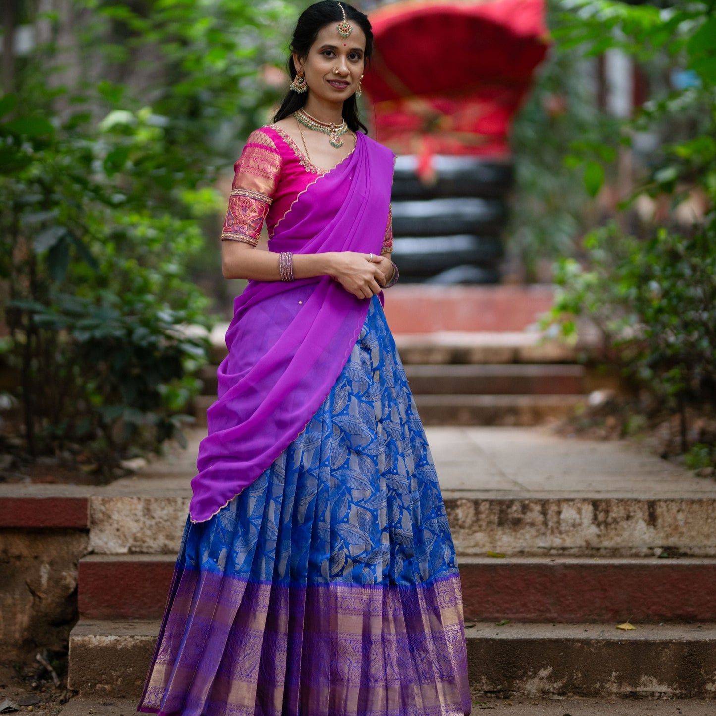 Pink Semi Silk Halfsaree