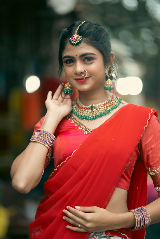 Red Semi Silk Halfsaree