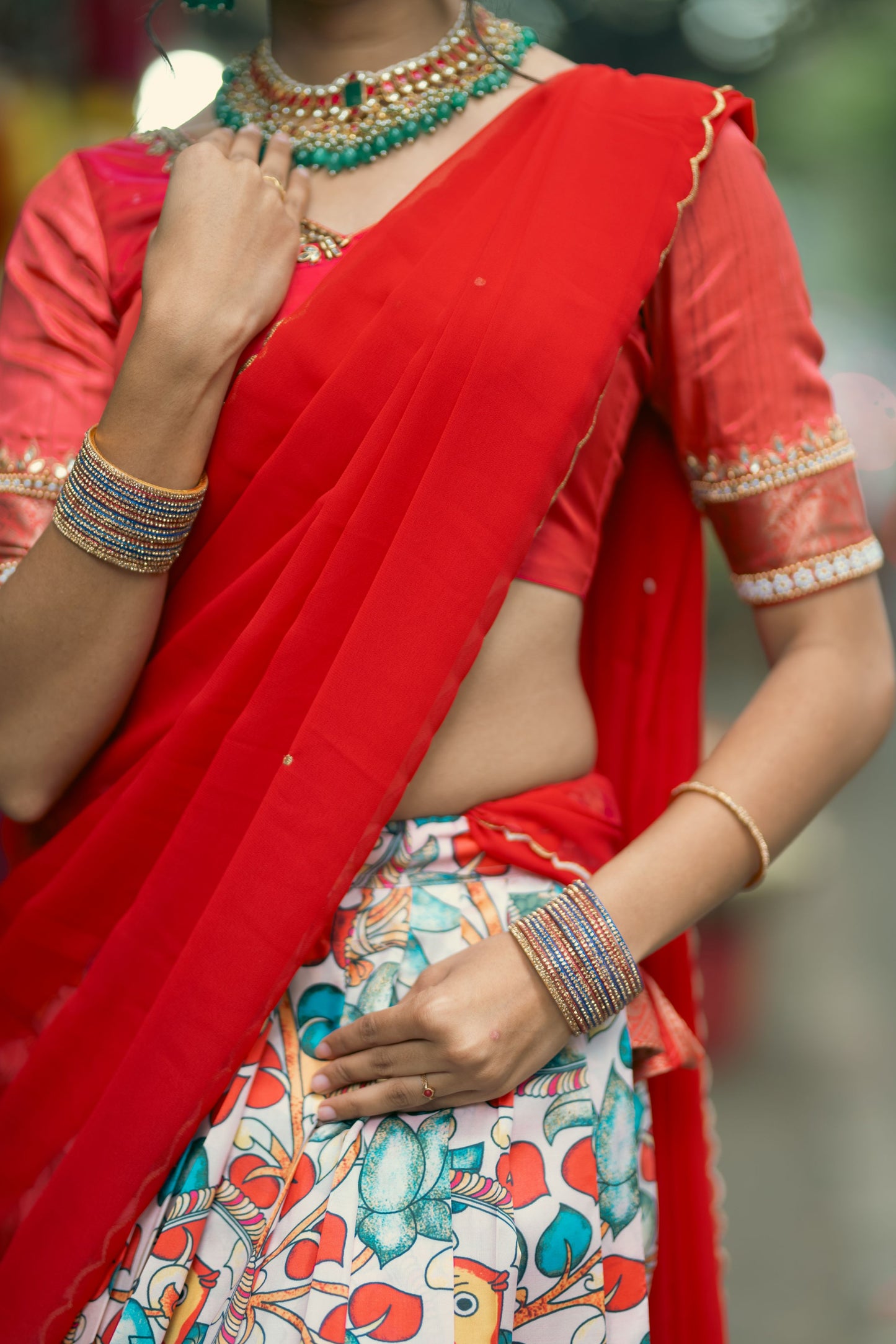 Red Semi Silk Halfsaree