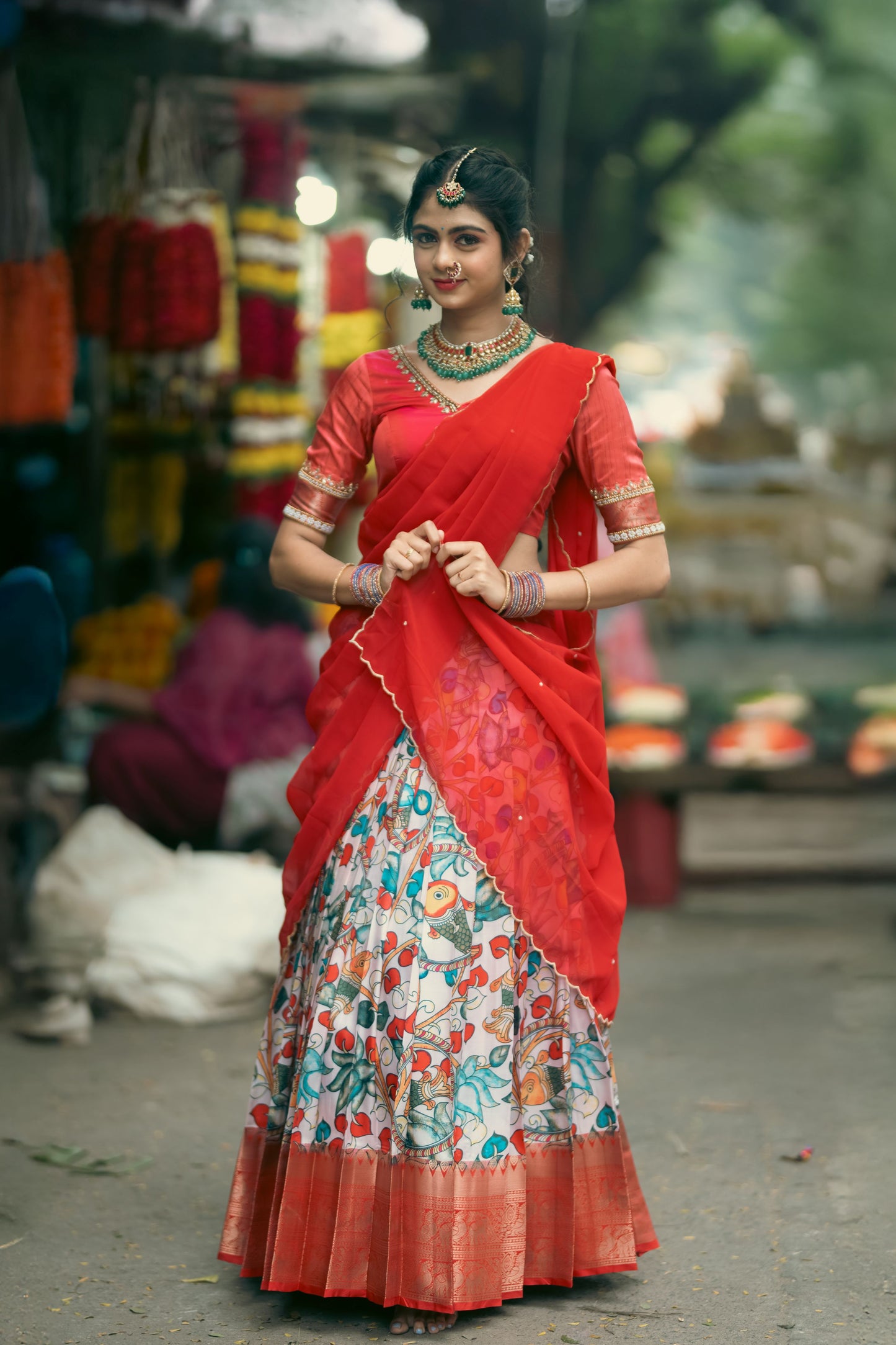 Red Semi Silk Halfsaree