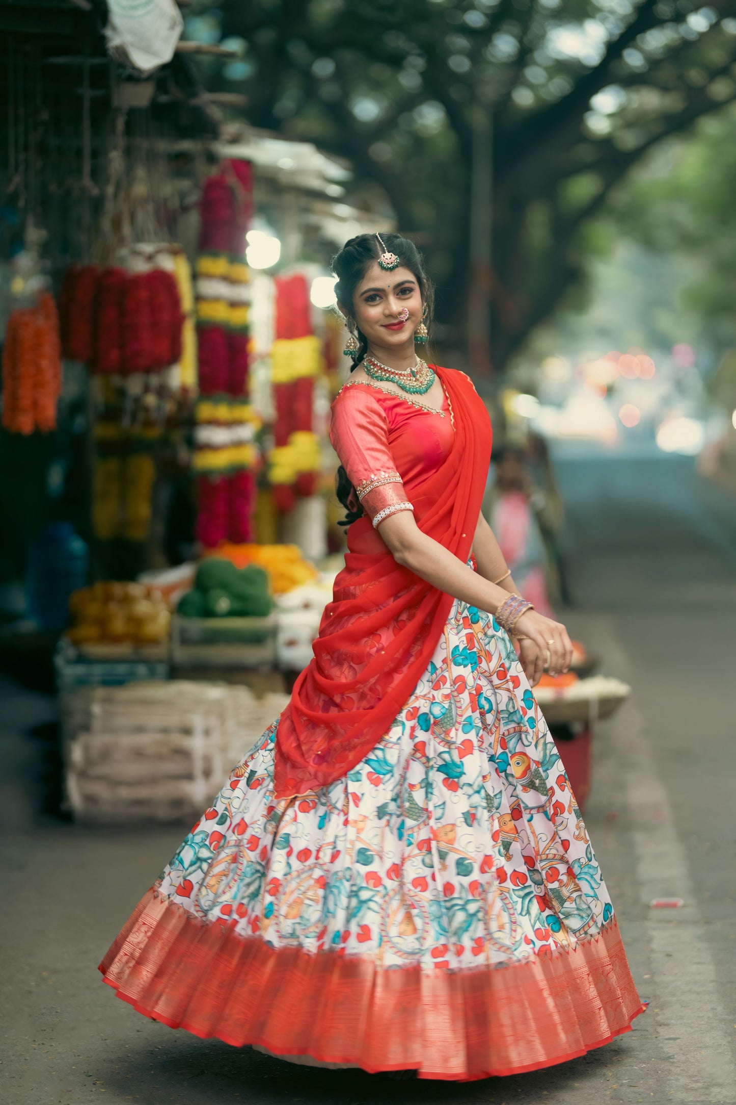 Red Semi Silk Halfsaree