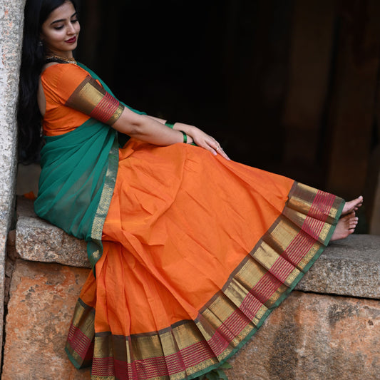 Orange Cotton Half Saree