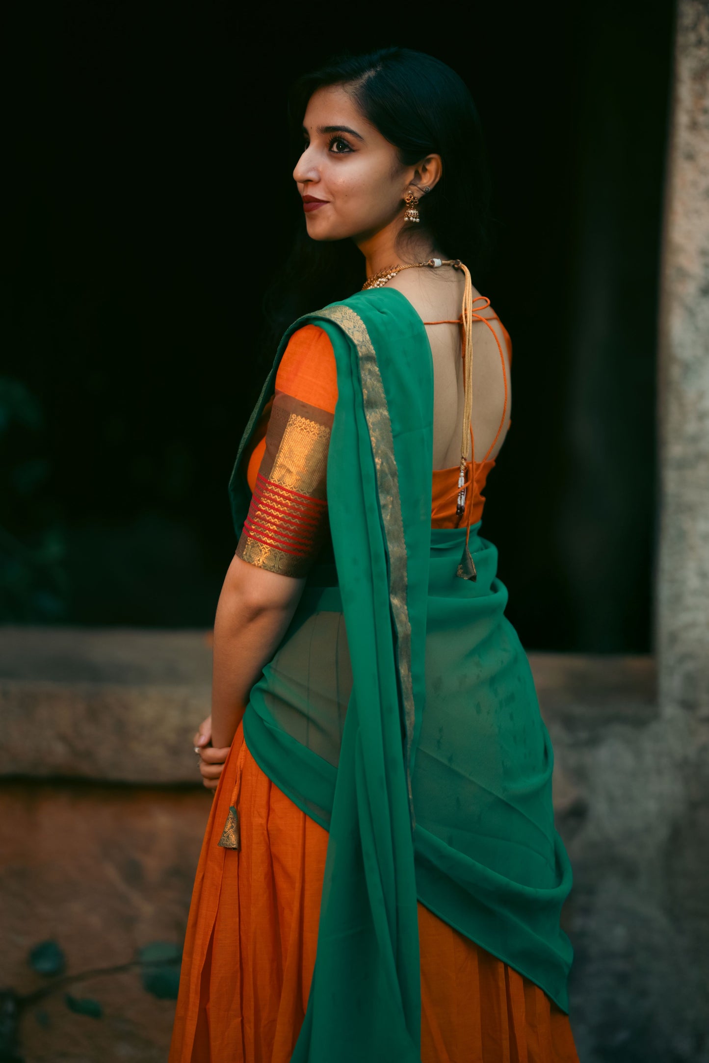 Orange Cotton Half Saree