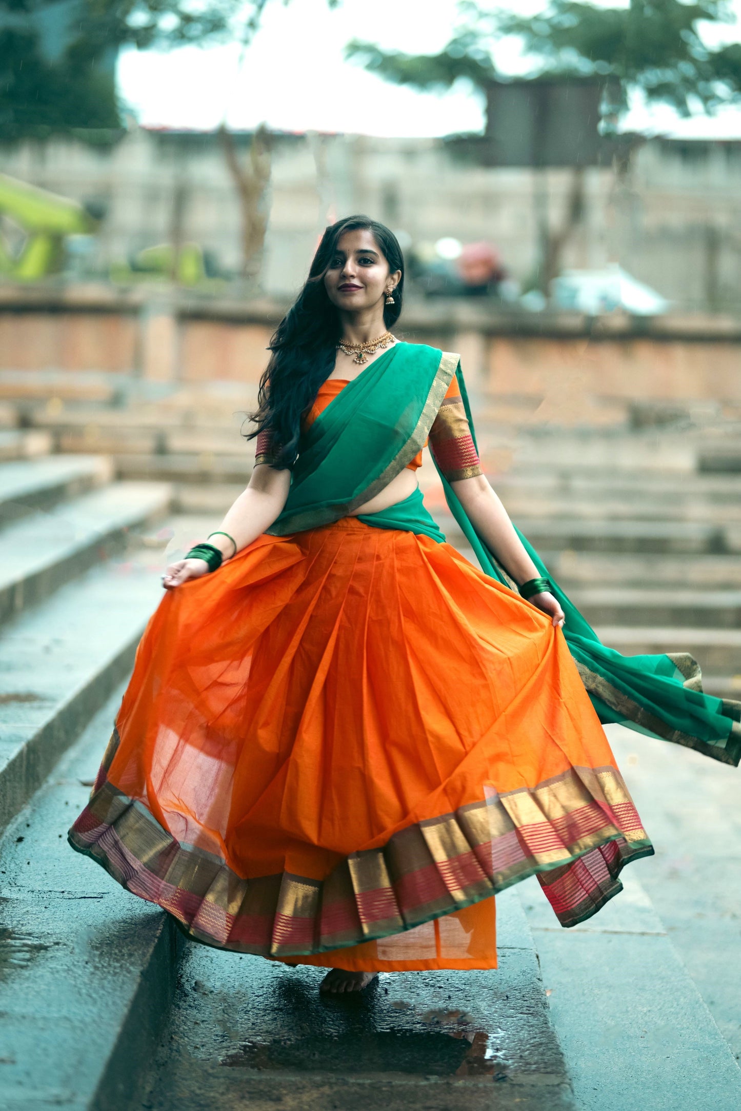 Orange Cotton Half Saree