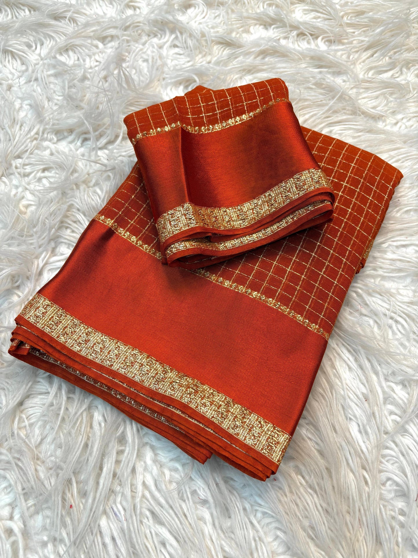 Burnt Orange Viscose Georgette Saree