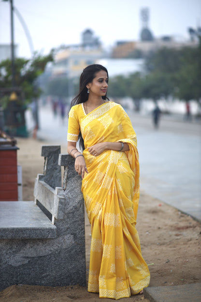 Yellow Charm Kolam Saree