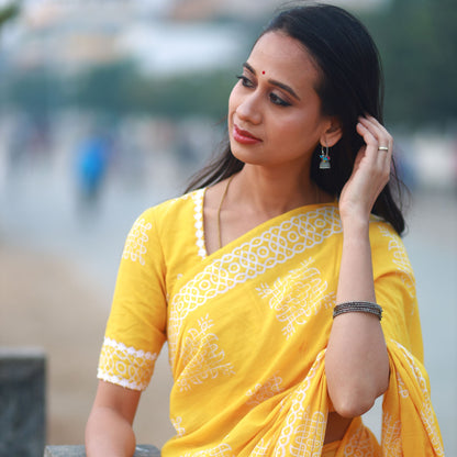 Yellow Charm Kolam Saree