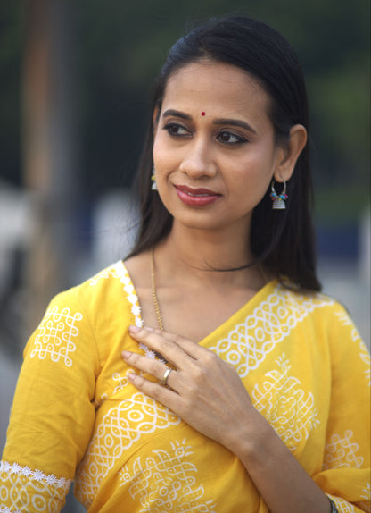 Yellow Charm Kolam Saree